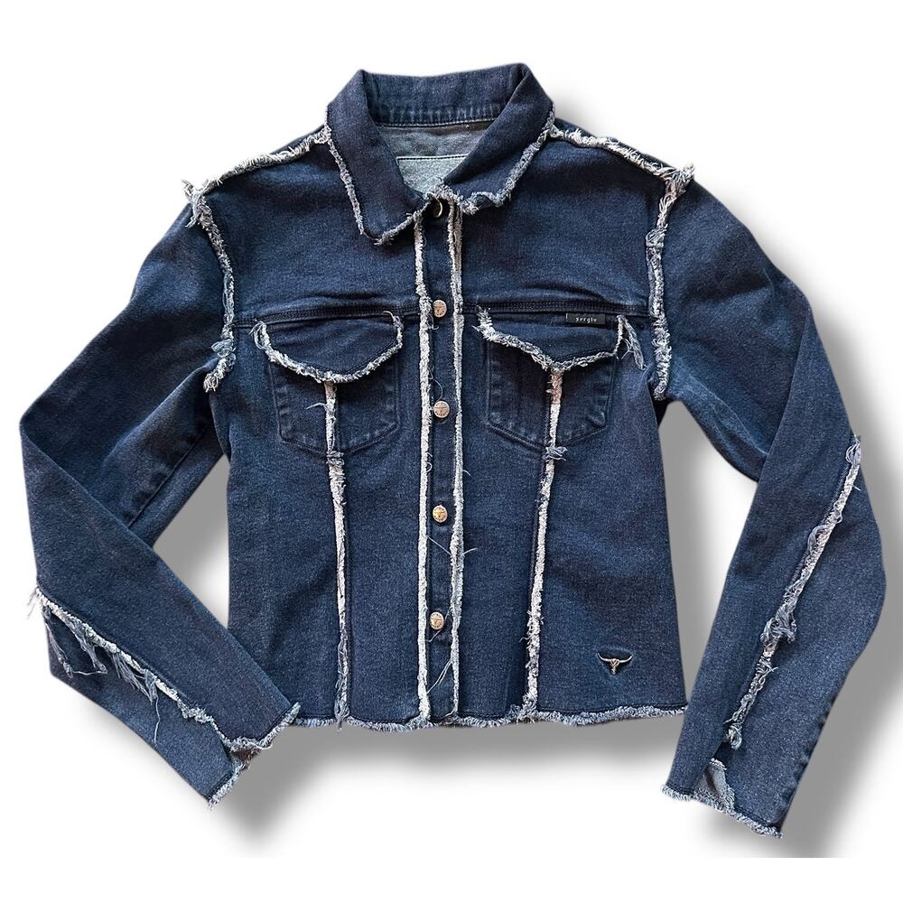 Vintage Sergio Valente Denim Jacket Y2K Frayed Urban Dark Wash Western